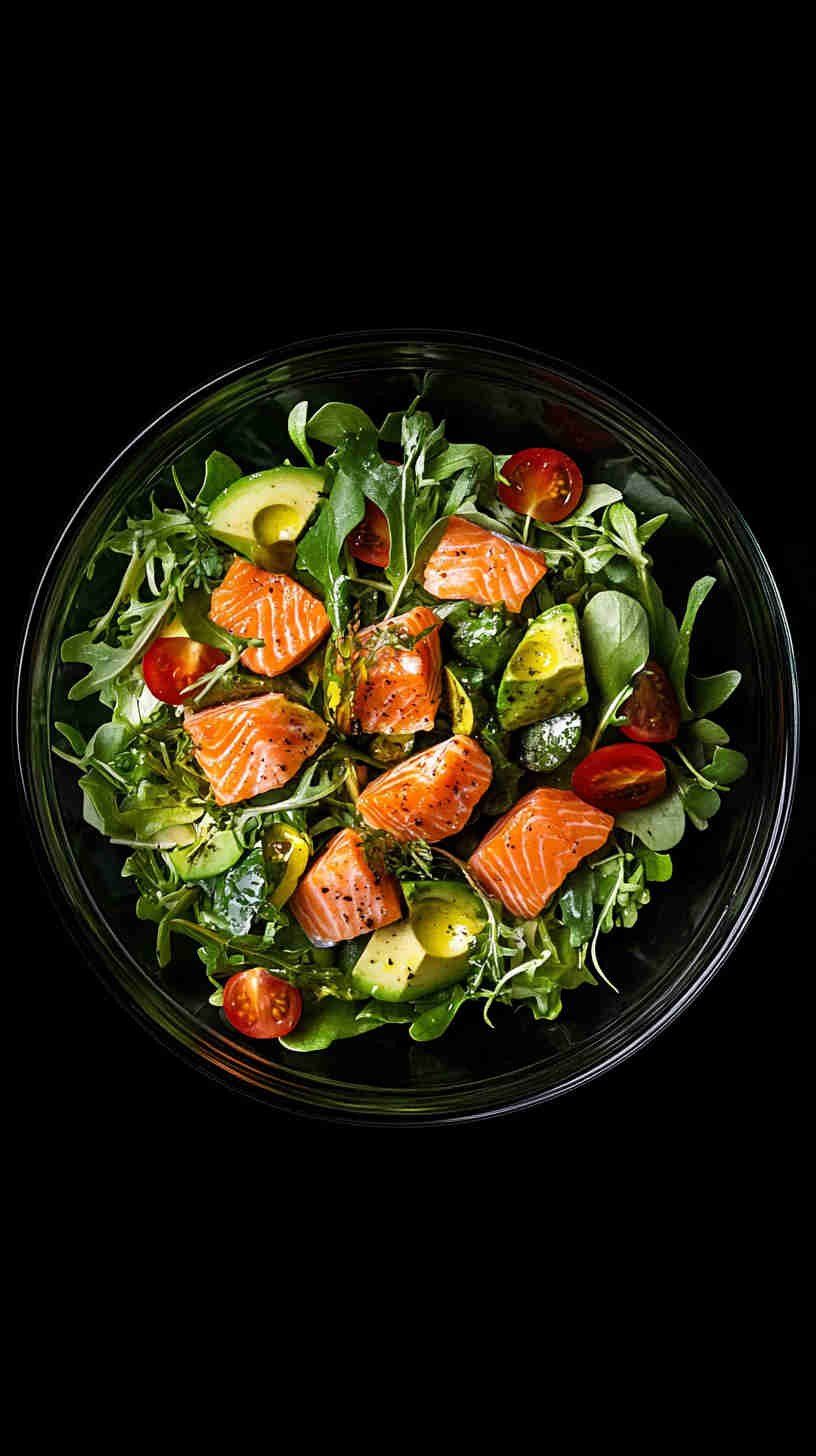 Fueling Salad with Grilled Salmon and Avocado
