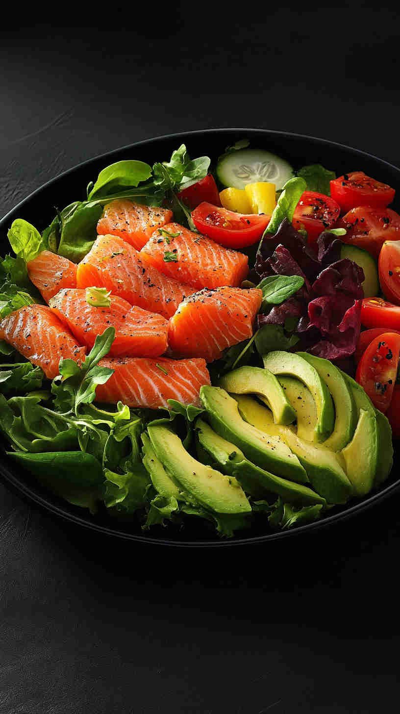 Fueling Salad with Grilled Salmon and Avocado