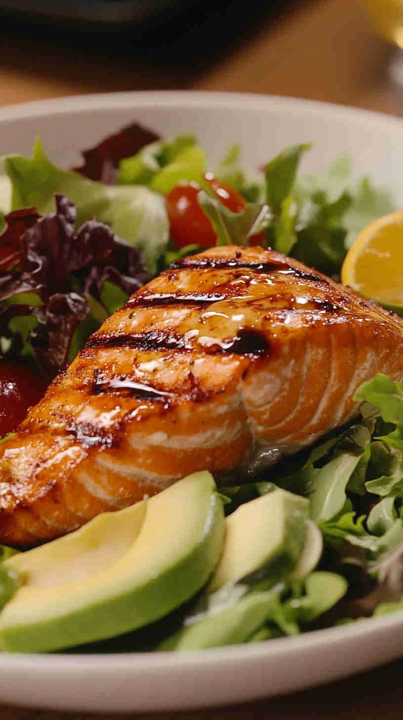 Fueling Salad with Grilled Salmon and Avocado