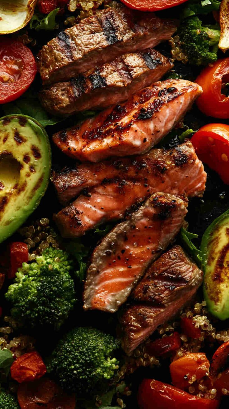 Fueling Salad with Grilled Salmon and Avocado