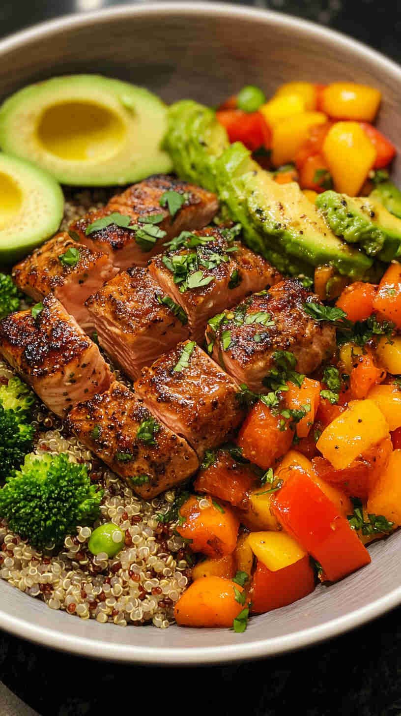 Fueling Salad with Grilled Salmon and Avocado