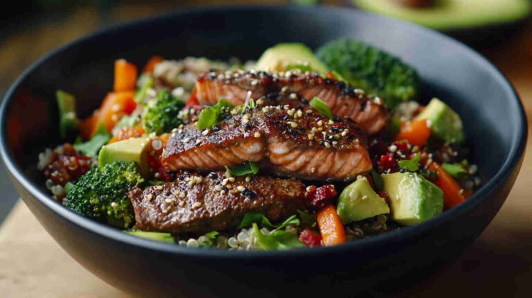 Fueling Salad with Grilled Salmon and Avocado