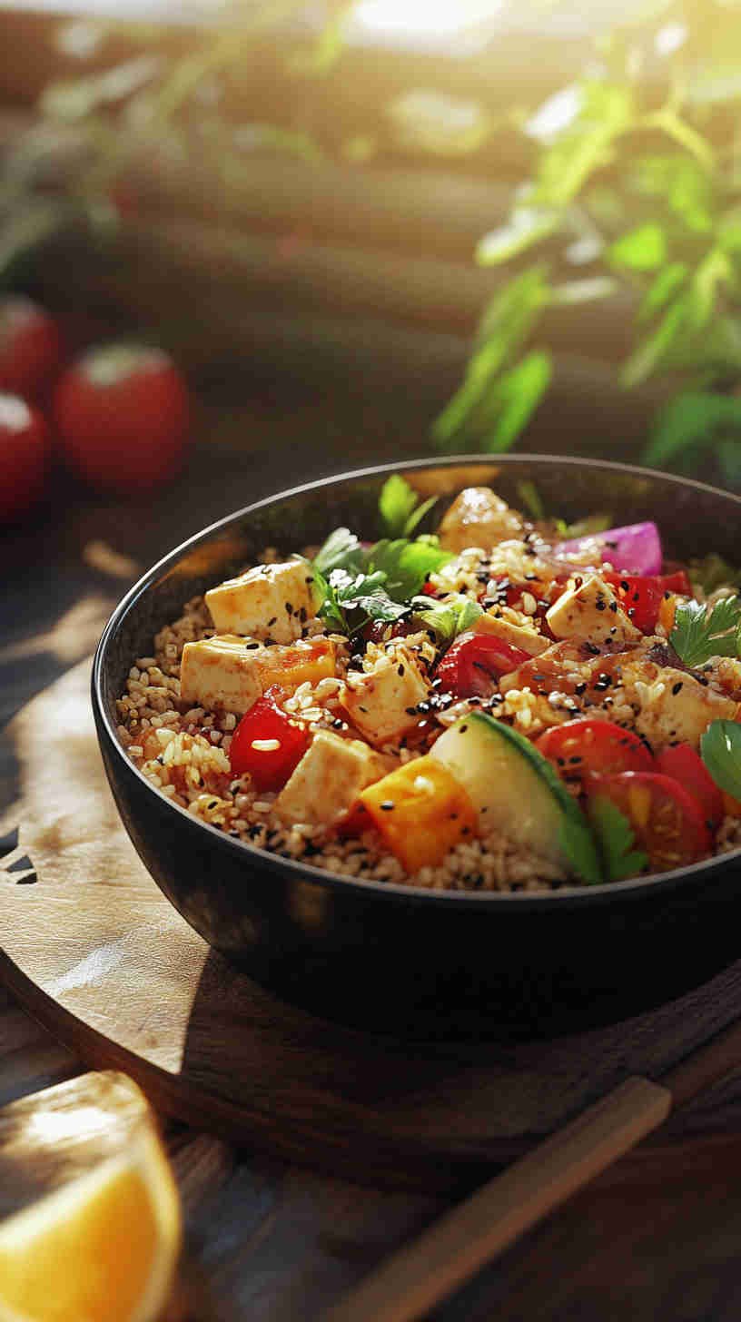 Nutritious Veggie Stir-Fry with Tofu and Brown Rice