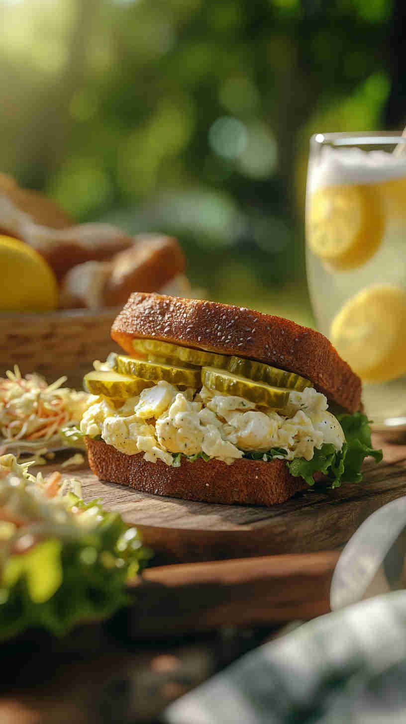 Egg Salad Sandwich with Dill Pickles