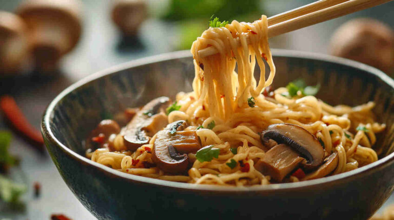 Asian Chili Oil Mushroom Noodle Bowl Recipe