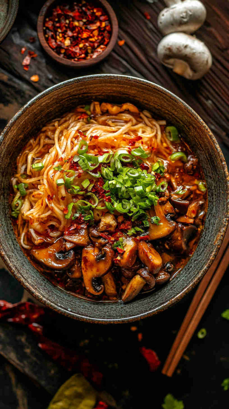 Asian Chili Oil Mushroom Noodle Bowl Recipe