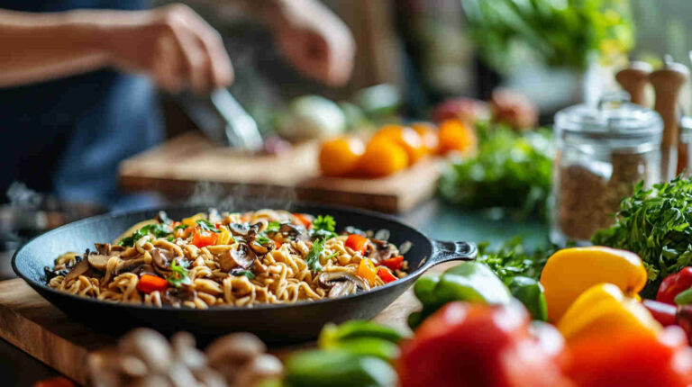 Asian Peanut Mushroom Noodles Recipe