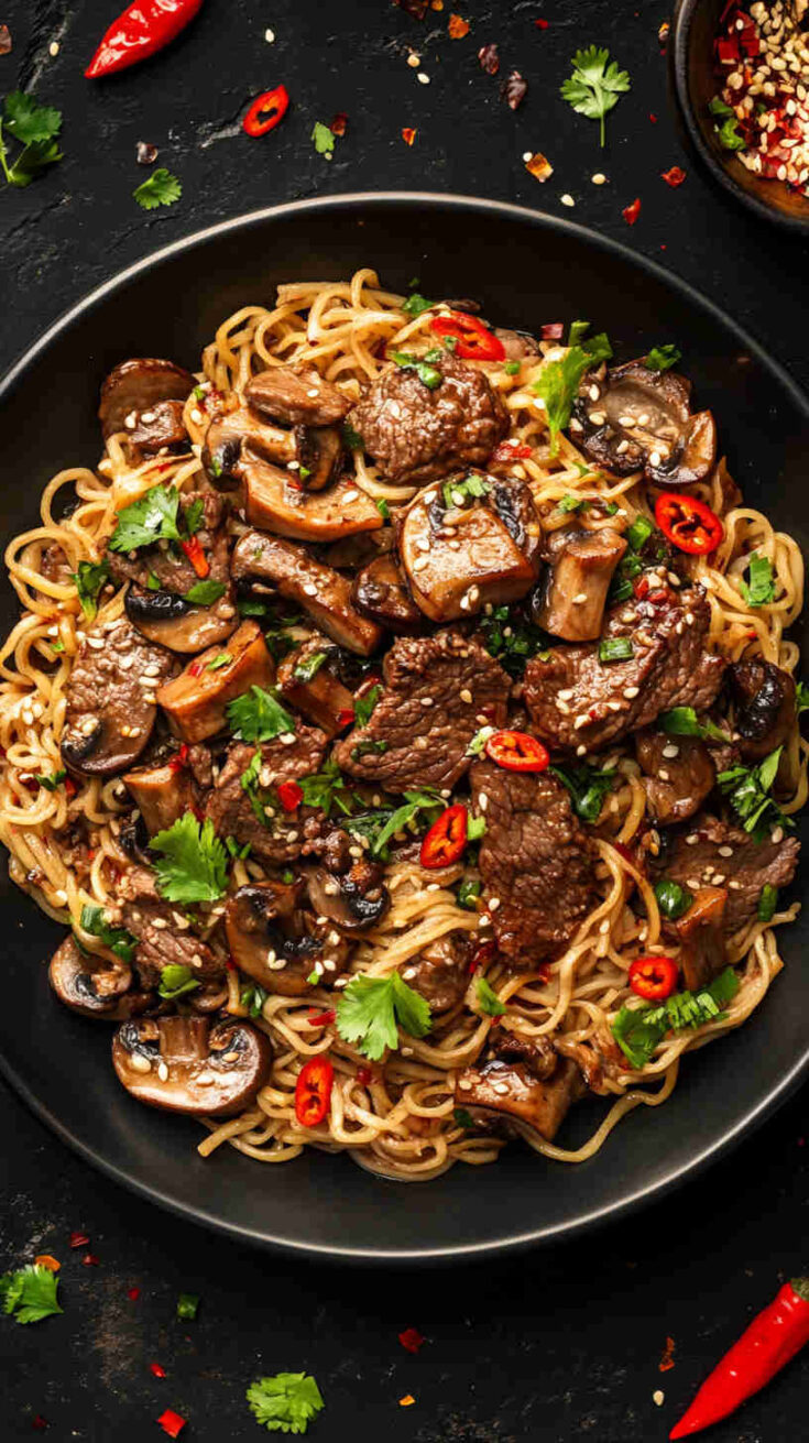 Asian-Style Beef and Mushroom Noodles