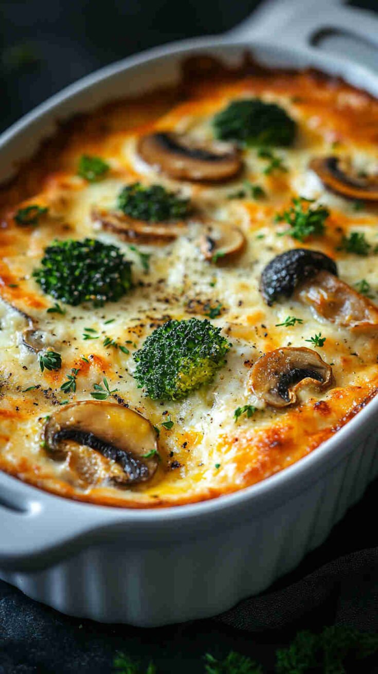 Baked Mushroom and Broccoli Cheese Bake