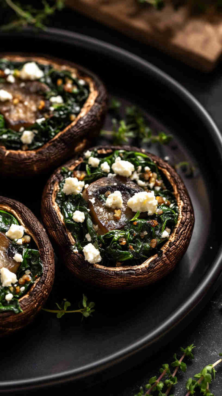 Baked Portobello Mushrooms with Spinach and Feta