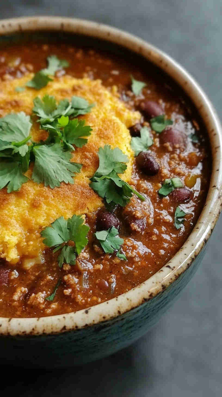 Beef and Bean Chili with Cornbread Topping