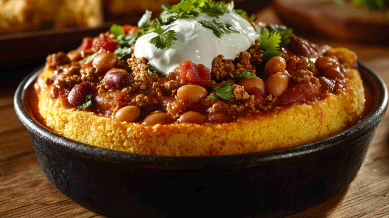 Beef and Bean Chili with Cornbread Topping