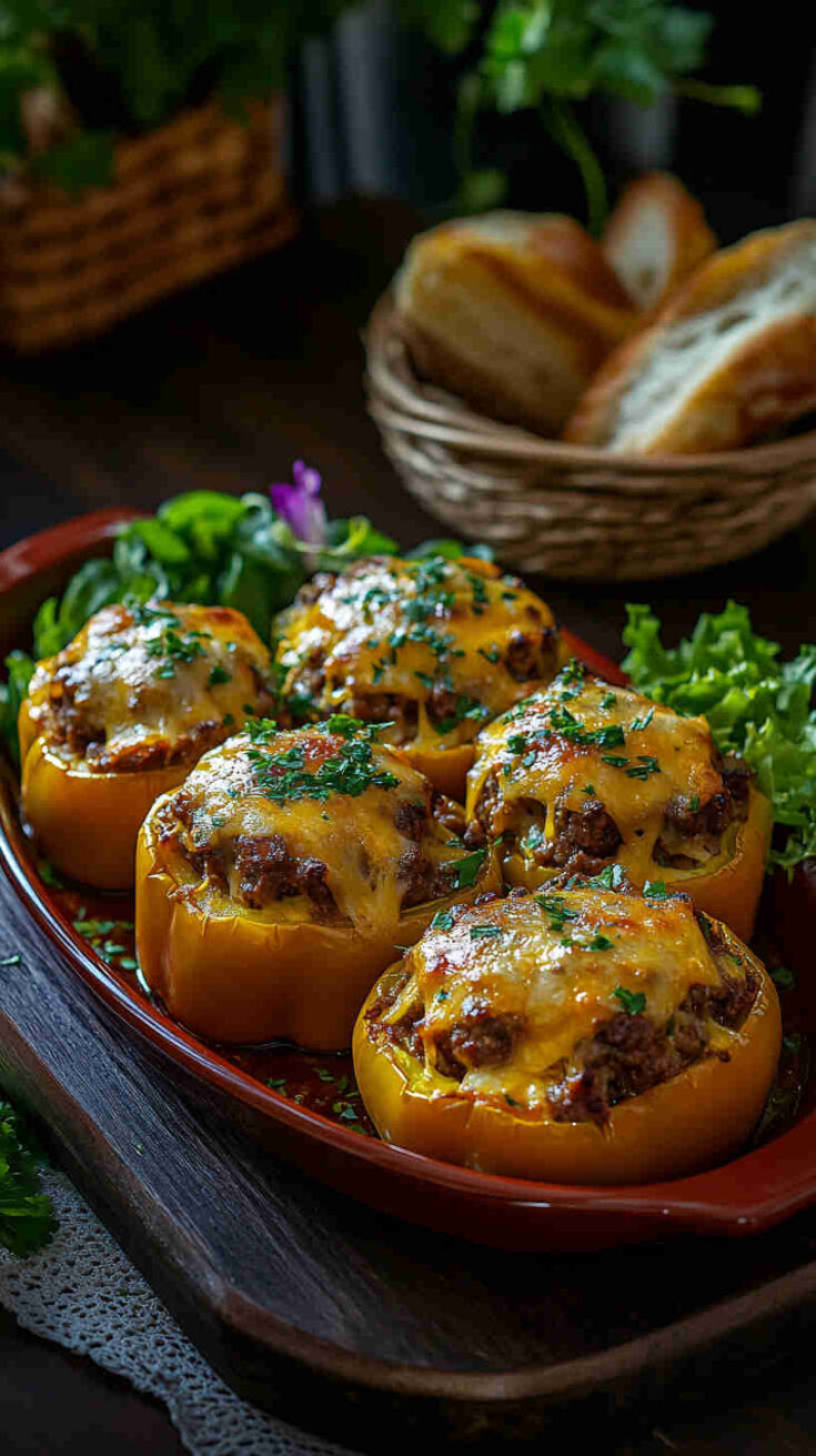 Cheesy Beef Stuffed Bell Peppers