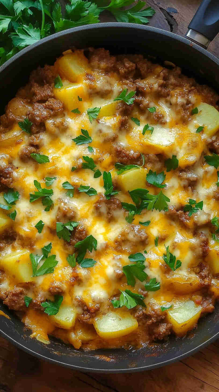 Cheesy Beef and Potato Skillet