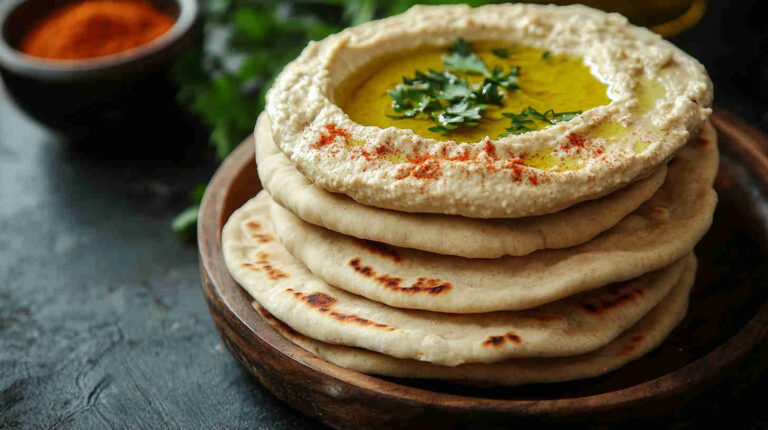 Fresh Flour Pita Bread with Hummus Dip Recipe