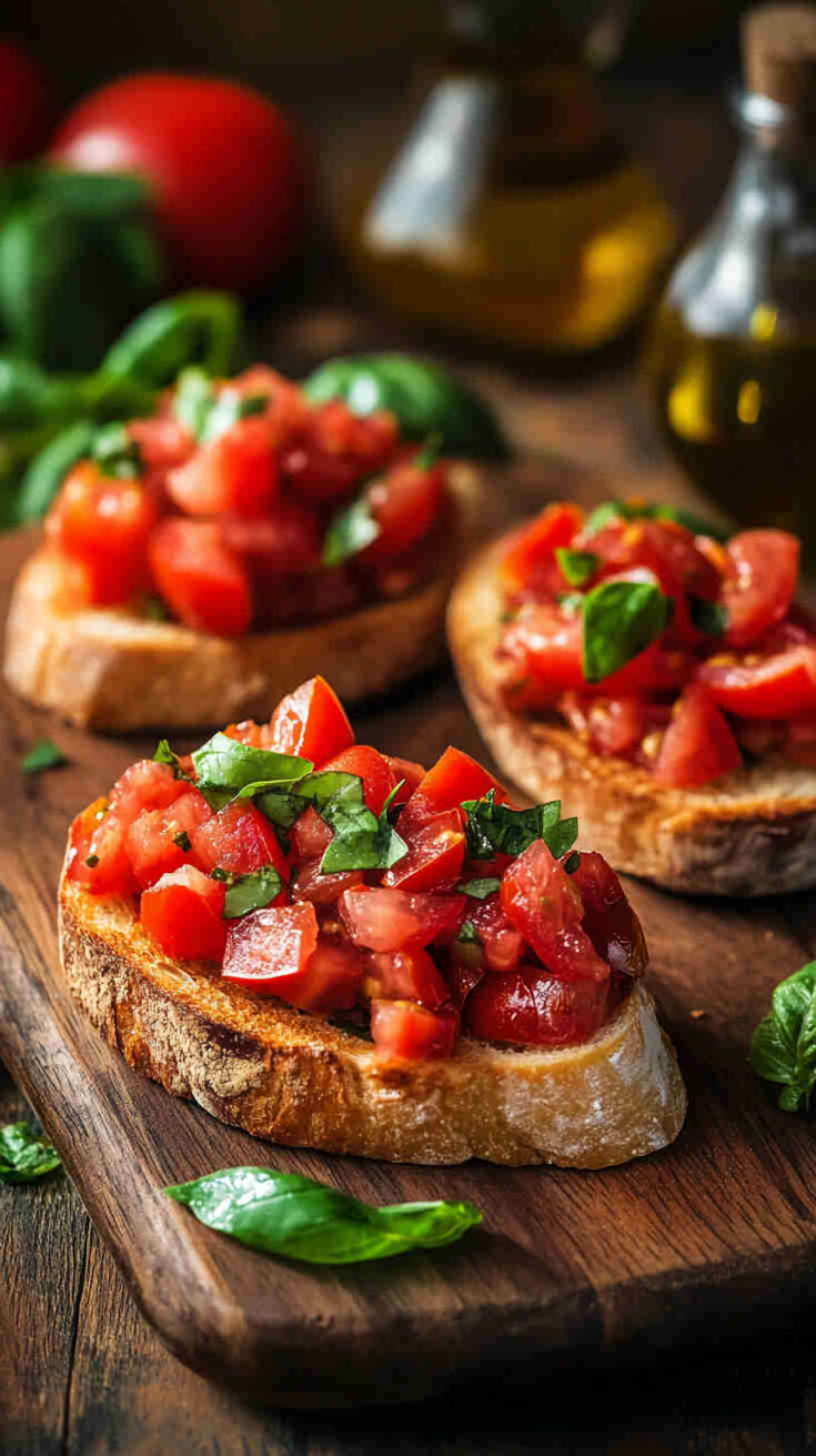 Italian Breakfast Bruschetta with Tomatoes and Basil Recipe