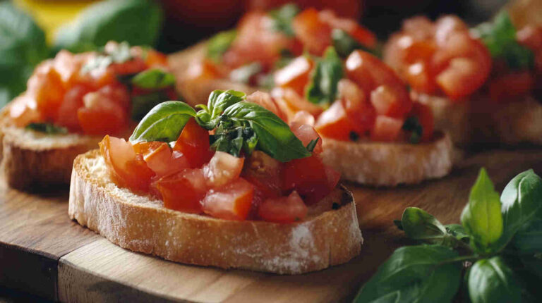 Italian Breakfast Bruschetta with Tomatoes and Basil Recipe