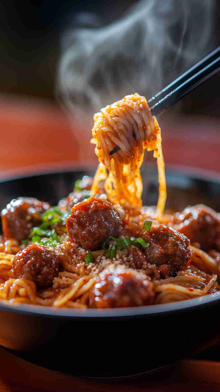 Italian-Korean BBQ Meatball Pasta Recipe