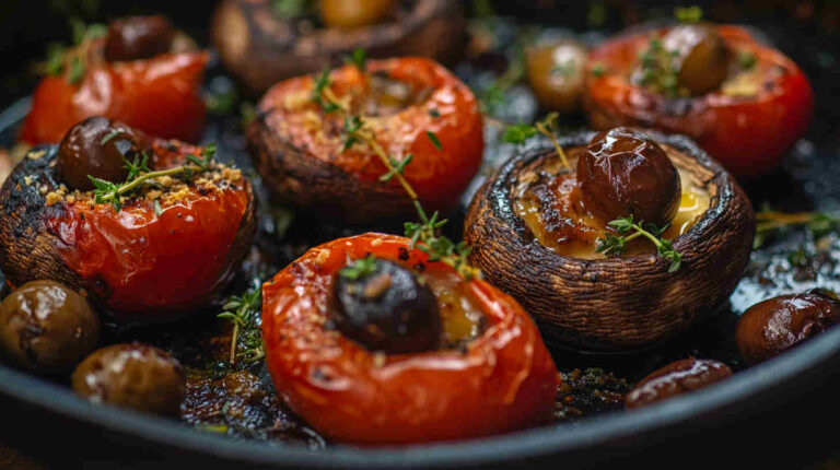 Mediterranean Baked Mushrooms with Tomatoes and Olives