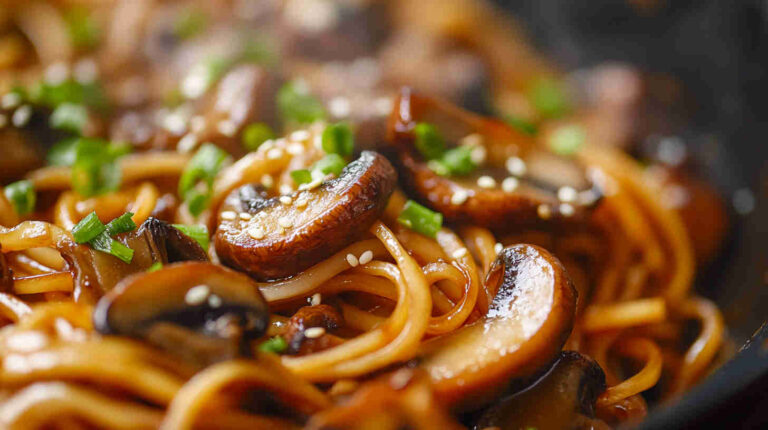 Spicy Asian Garlic Mushroom Noodles Recipe