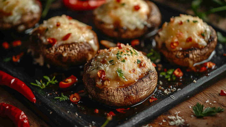 Spicy Baked Mushrooms with Chili and Parmesan
