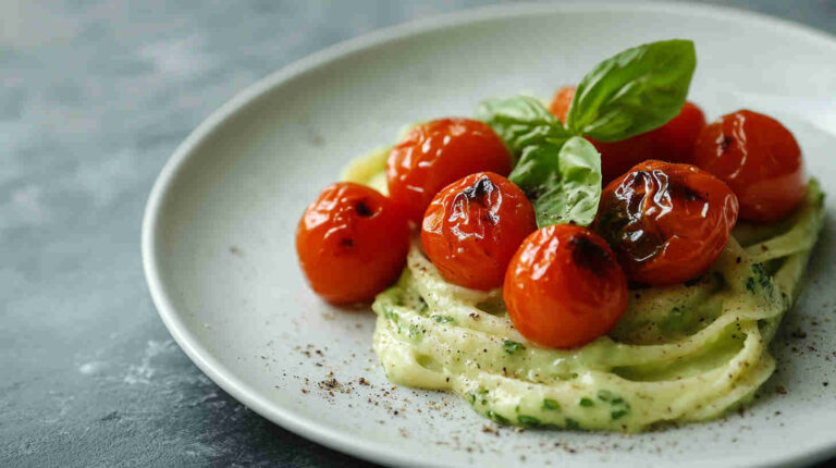 Avocado Alfredo with Roasted Cherry Tomatoes
