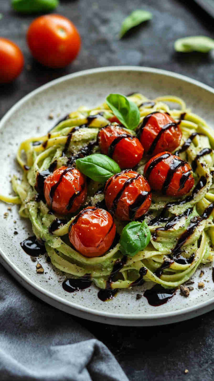 Avocado Alfredo with Roasted Cherry Tomatoes