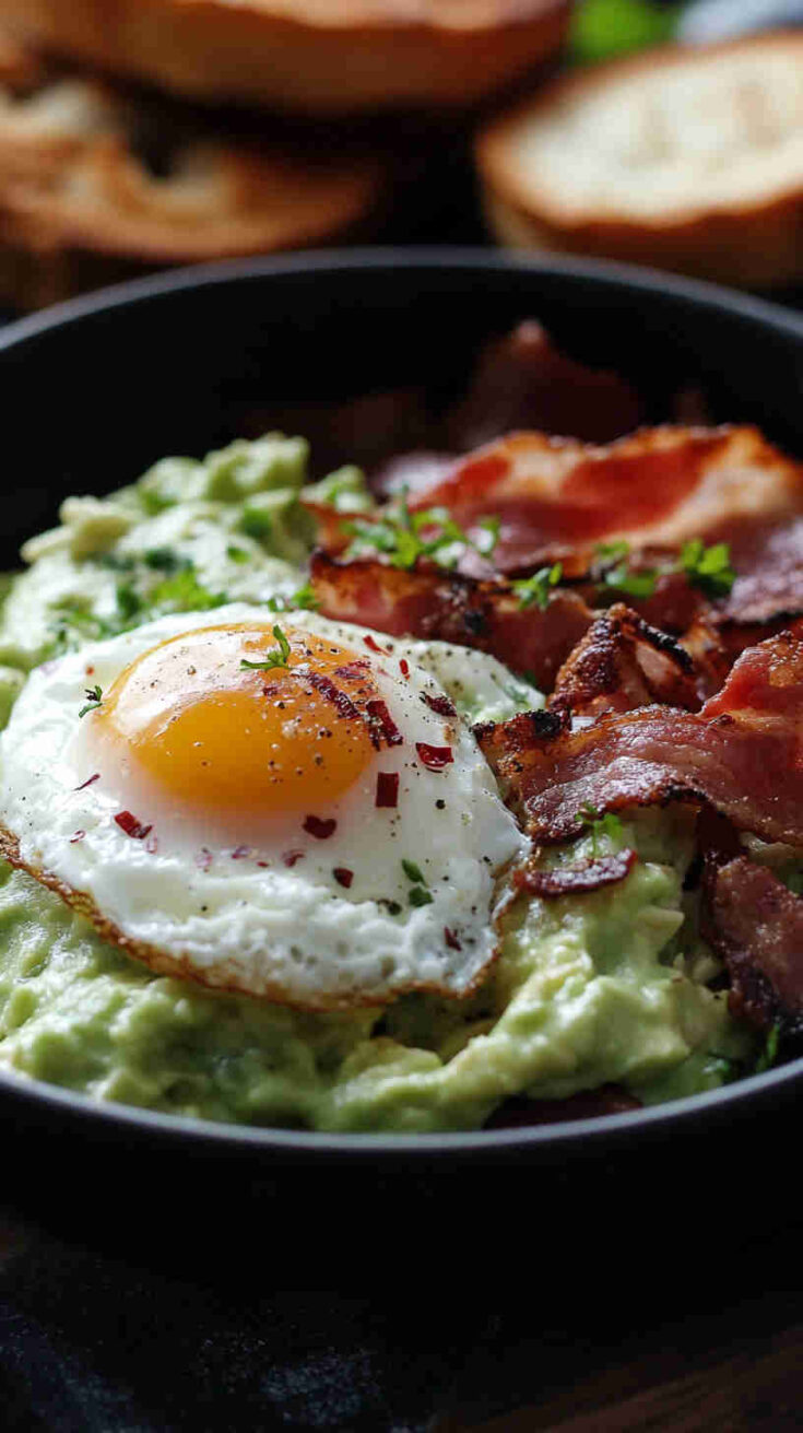 Avocado Carbonara with Crispy Bacon