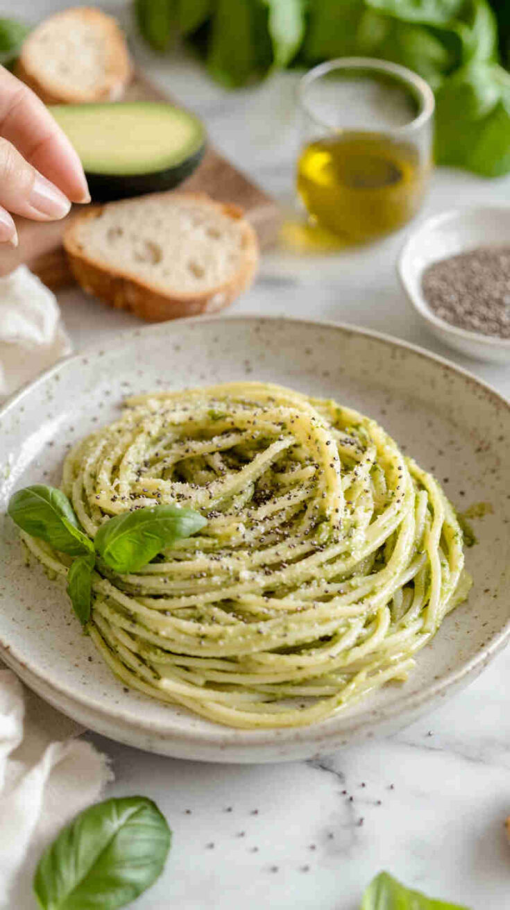 Avocado Pasta with Chia Seeds and Olive Oil