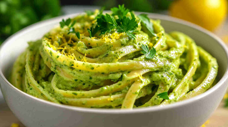 Avocado and Garlic Cream Sauce Pasta