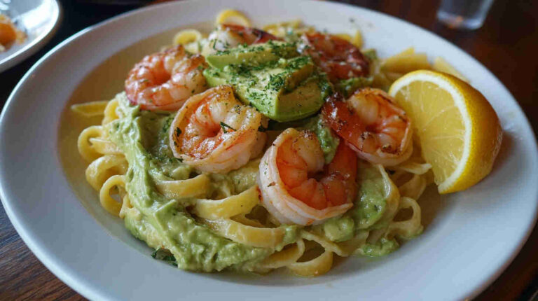 Avocado and Shrimp Pasta in Lemon Butter Sauce