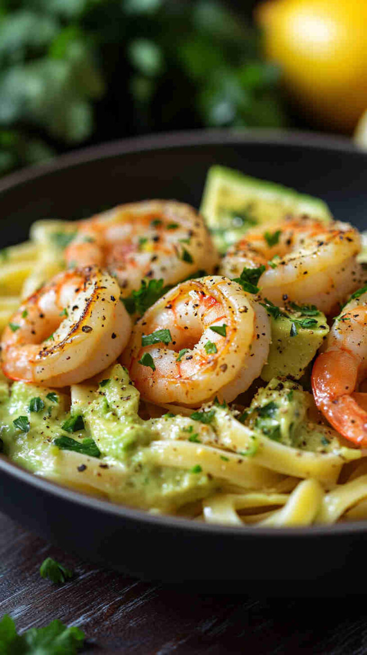 Avocado and Shrimp Pasta in Lemon Butter Sauce
