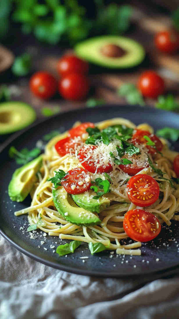 Avocado and Tomato Pasta with Parmesan