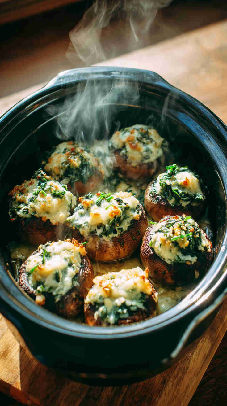 Crockpot Cheese and Spinach Stuffed Mushrooms