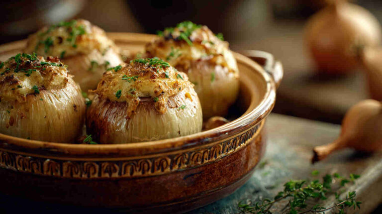 Crockpot Mushroom and Herb Stuffed Onions