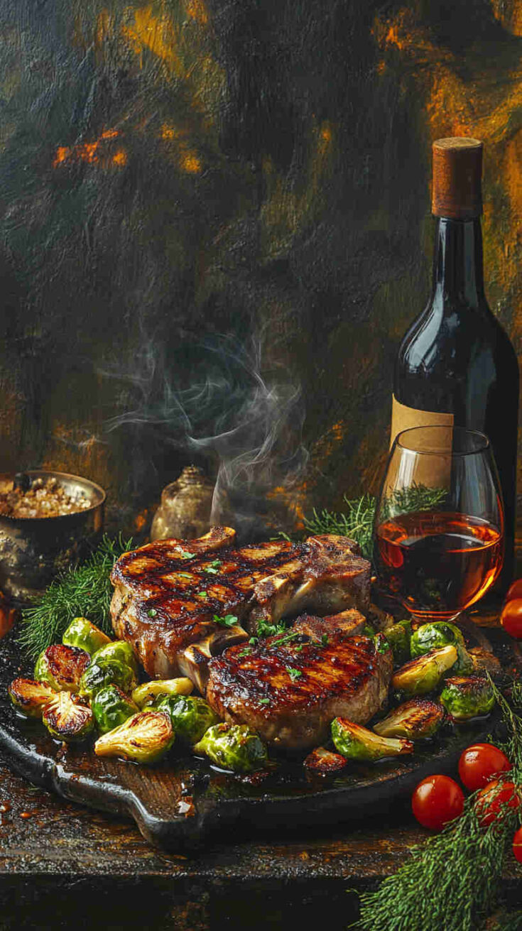 Grilled Pork Chop with Roasted Brussels Sprouts