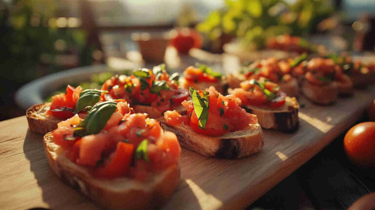 Italian Brunch Bruschetta with Tomatoes and Basil Recipe
