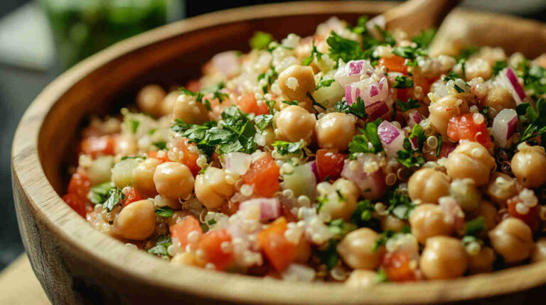 Quinoa and Chickpea Salad with Lemon Tahini Dressing