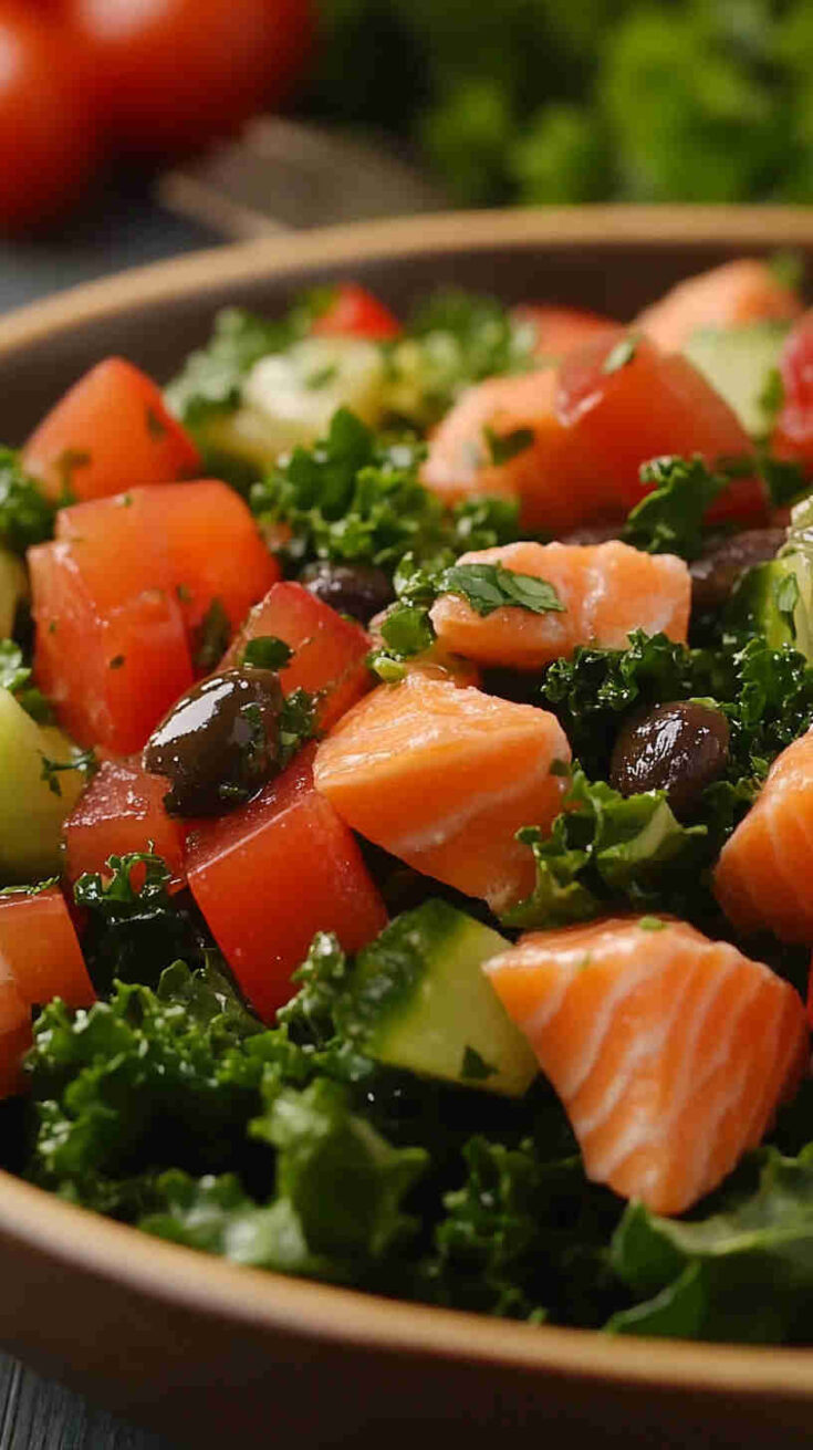 Salmon and Kale Salad with Olive Oil Vinaigrette