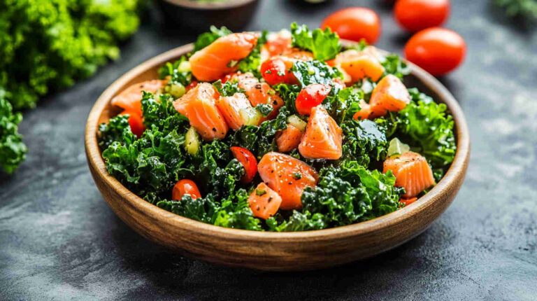 Salmon and Kale Salad with Olive Oil Vinaigrette