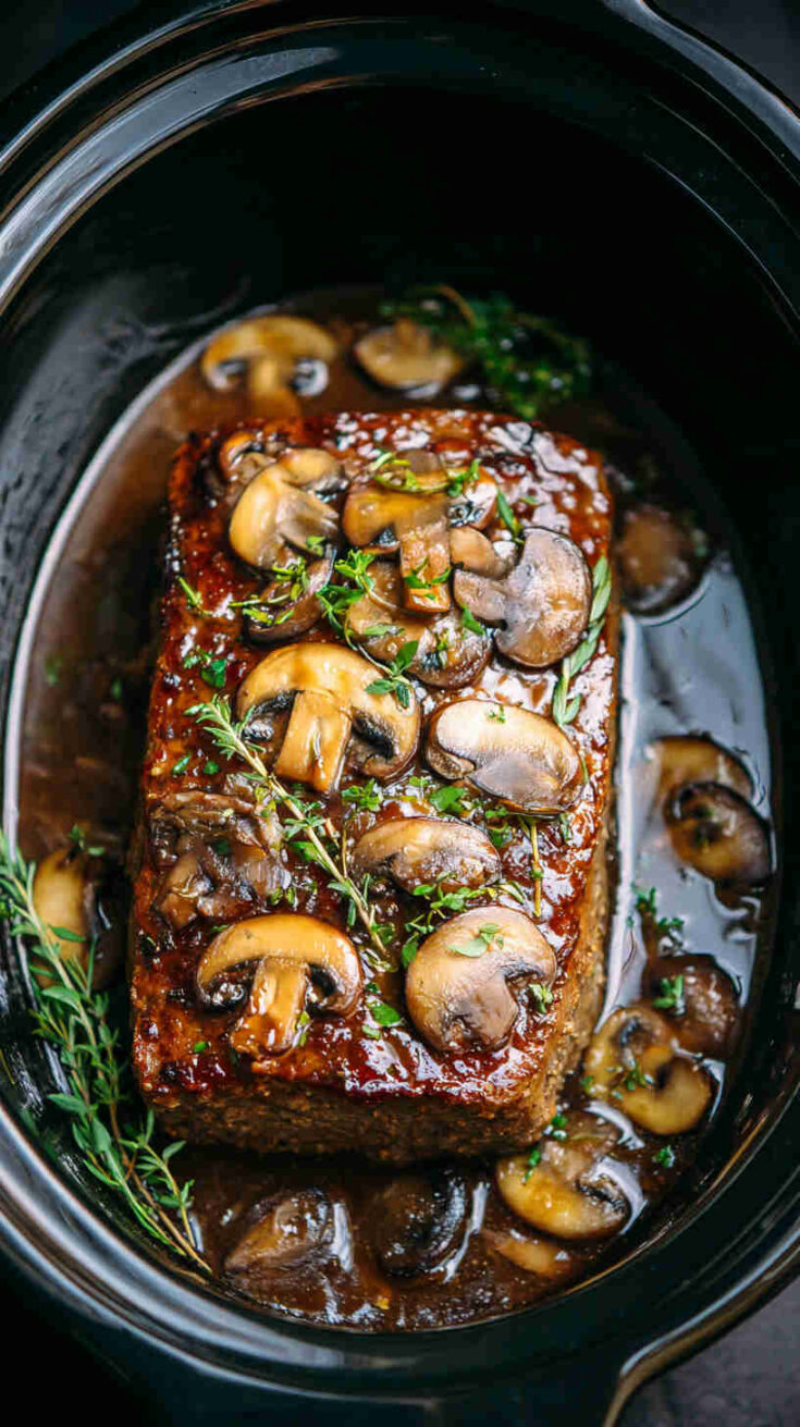 Slow Cooker Mushroom Gravy Meatloaf