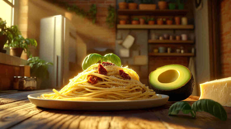 Spaghetti with Avocado and Sun-Dried Tomatoes