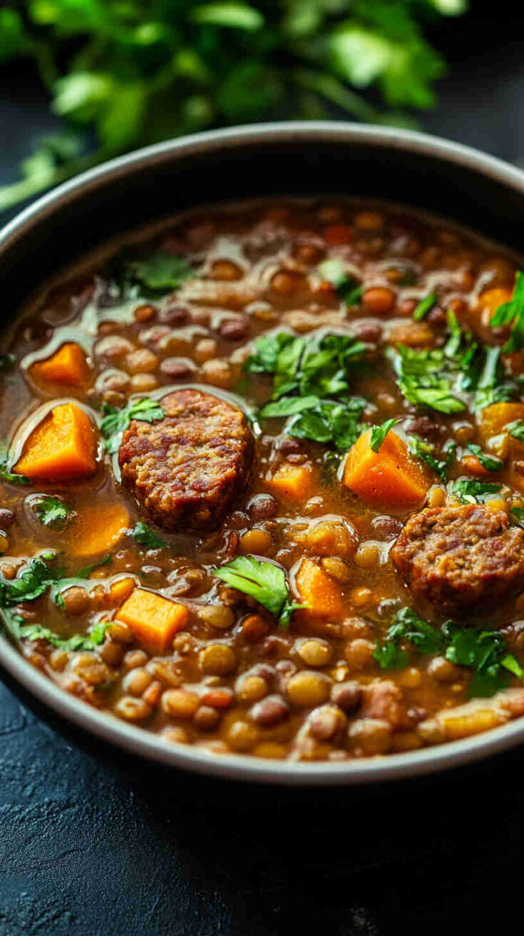 Chunky Lentil Soup with Sausage