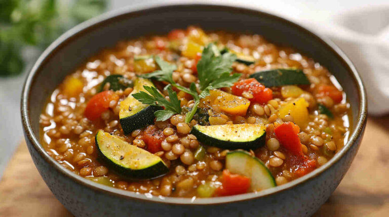 Healthy Lentil Soup with Zucchini and Peppers