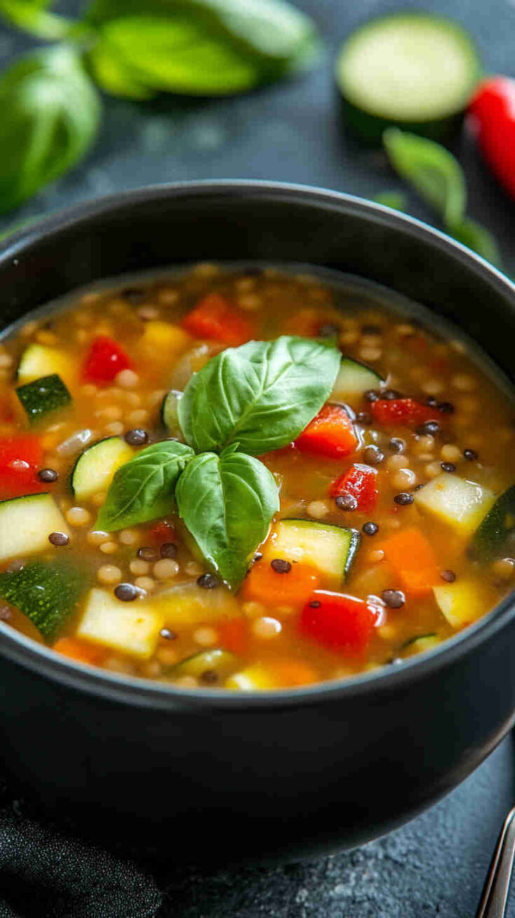 Healthy Lentil Soup with Zucchini and Peppers