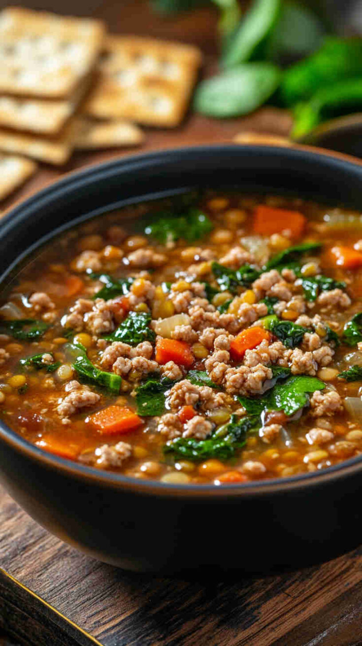Lentil Soup with Ground Turkey and Spinach
