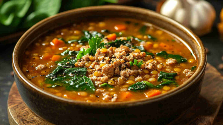 Lentil Soup with Ground Turkey and Spinach