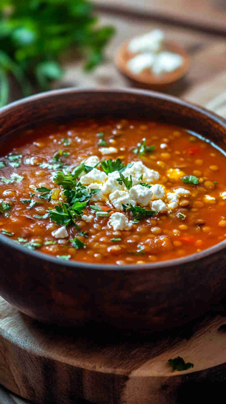 Mediterranean Lentil Soup with Feta and Olives