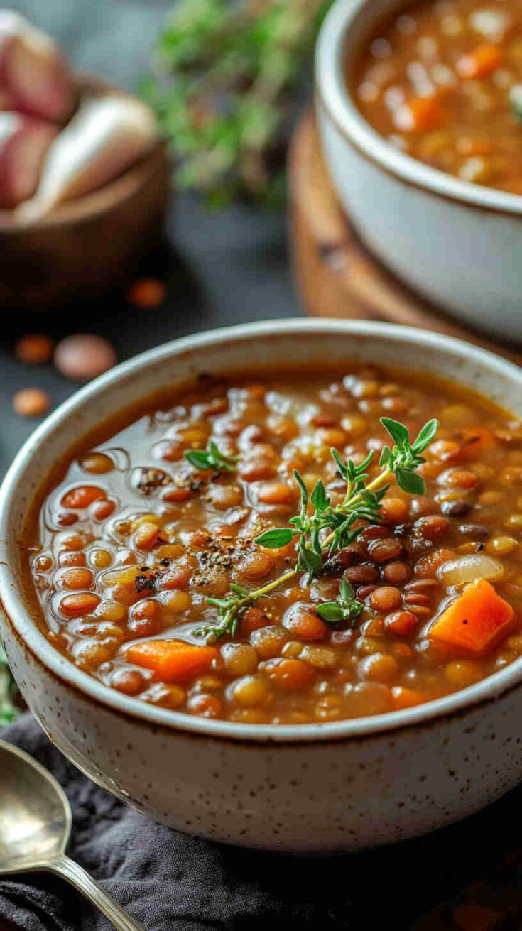Simple Lentil Soup with Garlic and Thyme