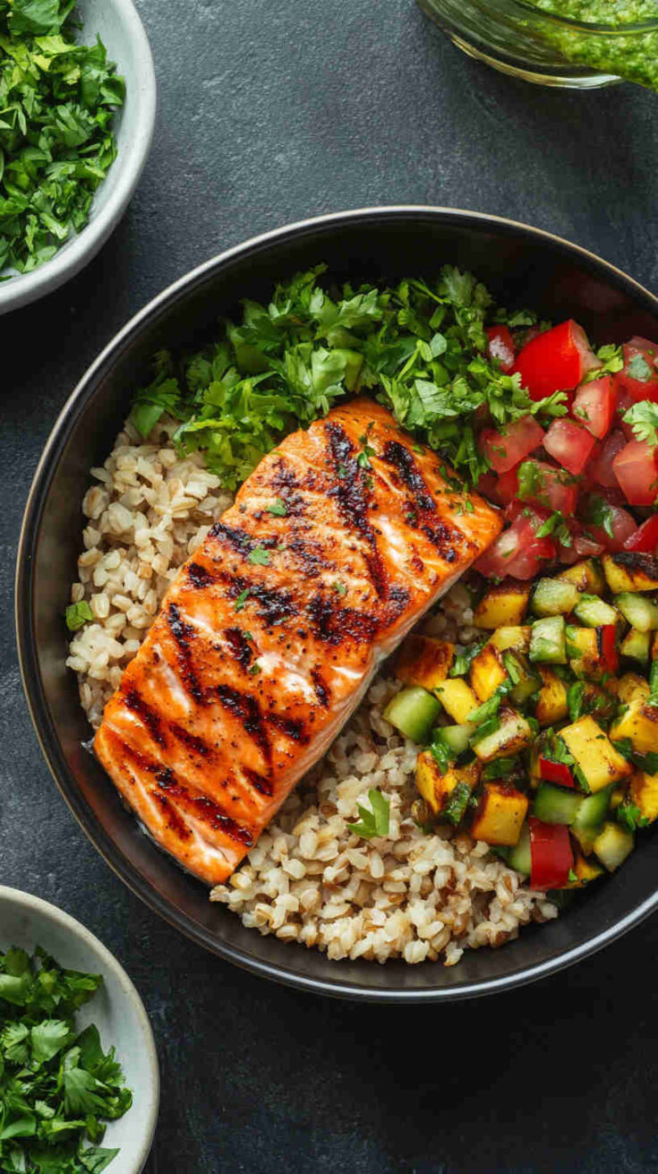 Brown Rice and Grilled Salmon Power Bowl